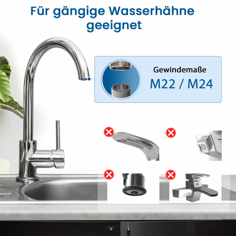 Auftisch Wasserfilter Anschluss am Wasserhahn