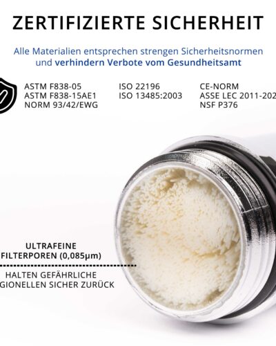 Zertifizierungen Legionellenfilter Wasserhahn