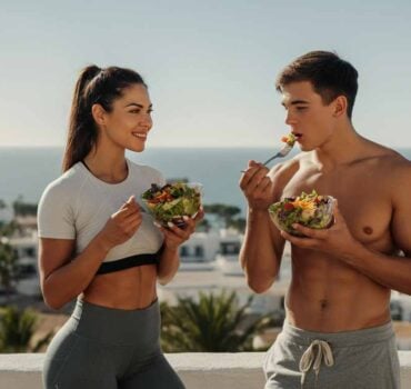 Eine Frau und ein Mann essen Salat