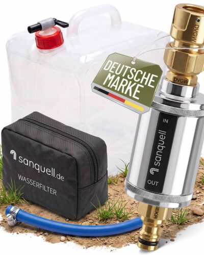Explorer Hybrid Wasserfilter Outdoor Lieferumfang mit 10 Liter Kanister, PET-Flaschenadapter, 1µm Filter in Metallgehäuse, Trinkwasserkonform