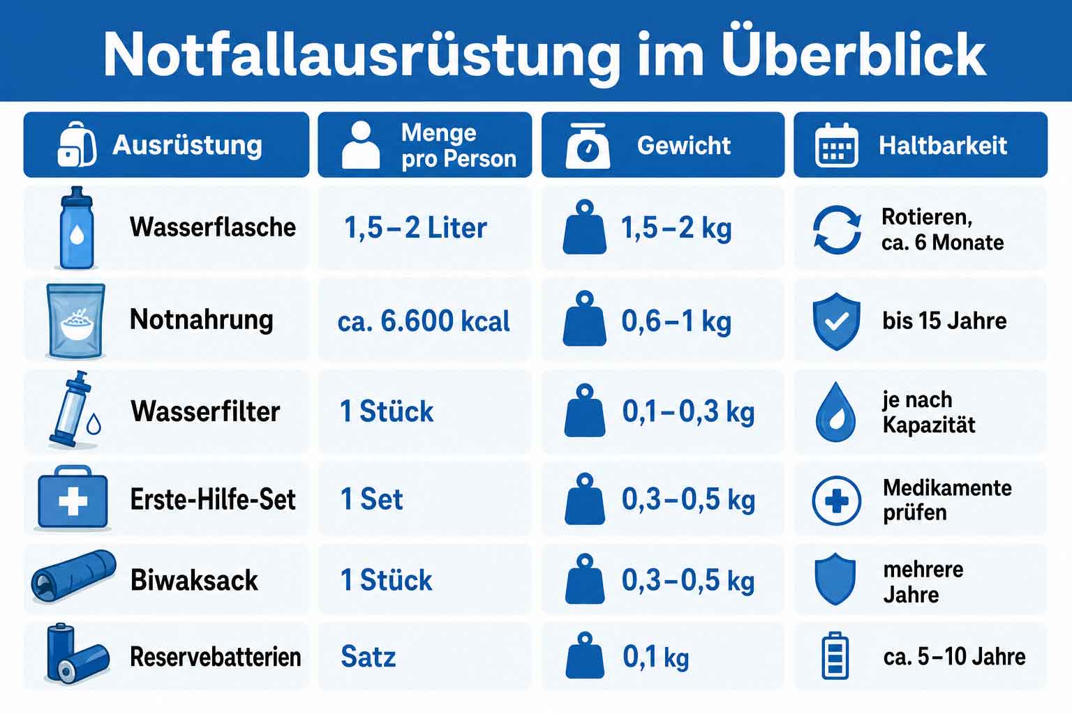 Notfallausrüstung Übersicht